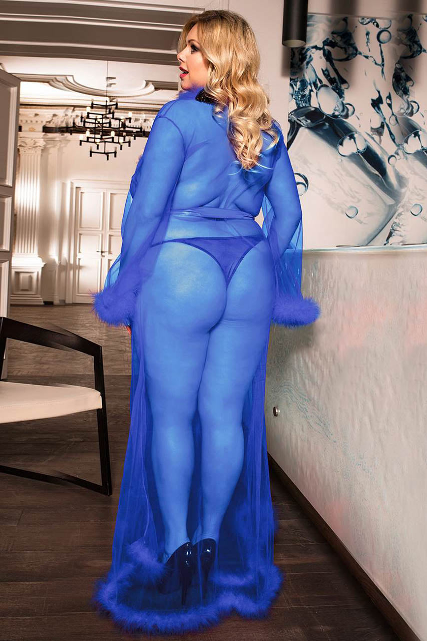 3wishes.com Plus Size Lingerie - Plus Size Deluxe Marabou Trim Robe - Premium Quality 3wishes.com
